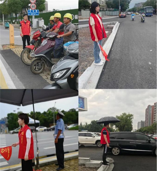 团市委书记徐新颖带领干部职工站好交通志愿岗