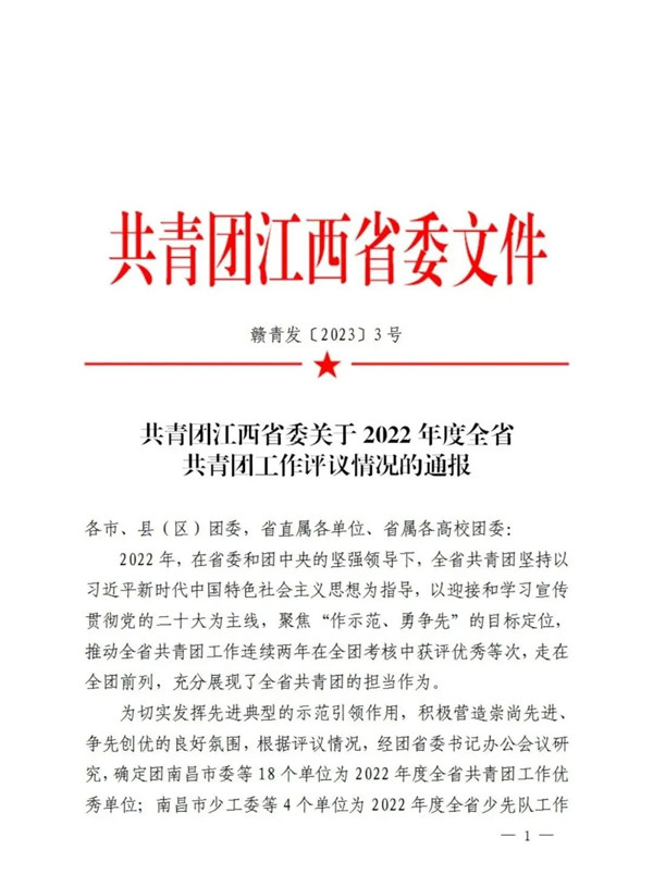 喜报！共青团昌江区委获团省委表彰